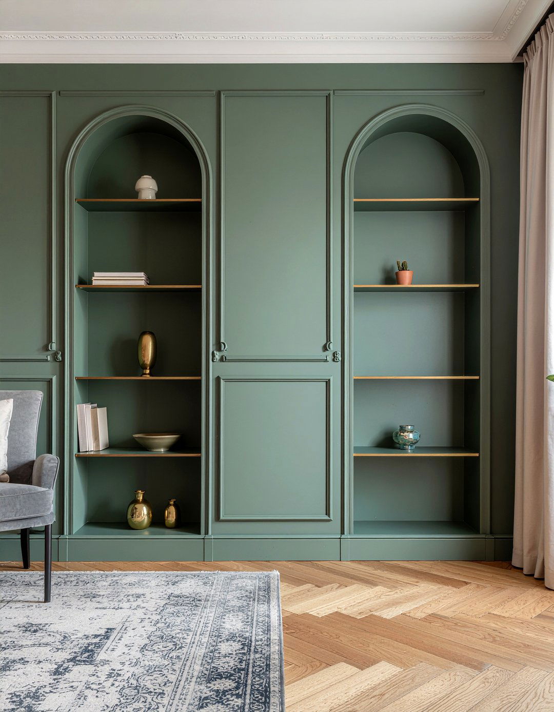 Arched wall bookcases - 30 living room built-in bookcases