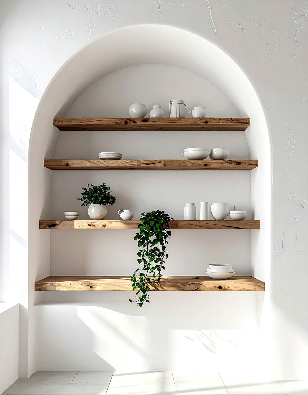 Arched wall display shelf - 30 Mediterranean bathroom ideas