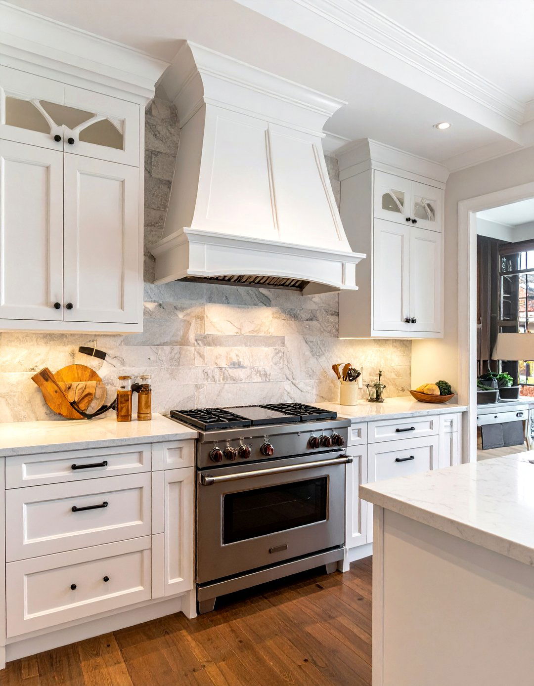 Arched white vent hood - 30 white hood kitchen ideas