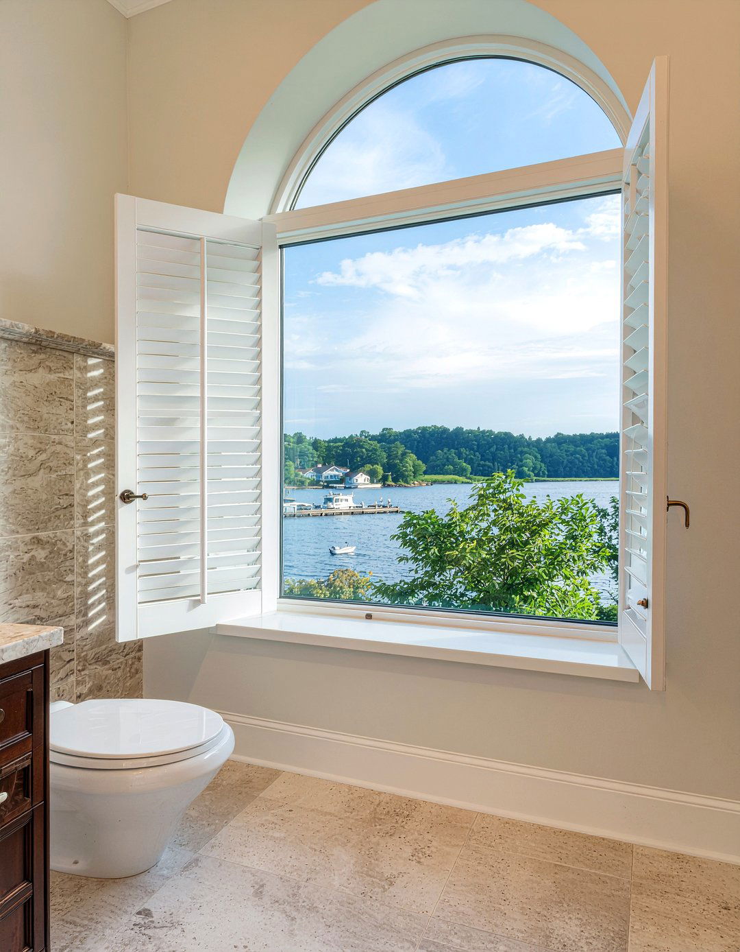 Arched window shutters - 30 bathroom shutter ideas