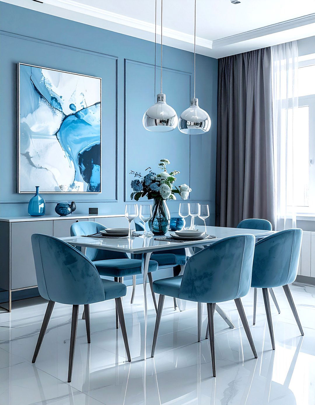 Arctic Blue And Nickel Gray Dining Room - 30 blue and gray dining room ideas