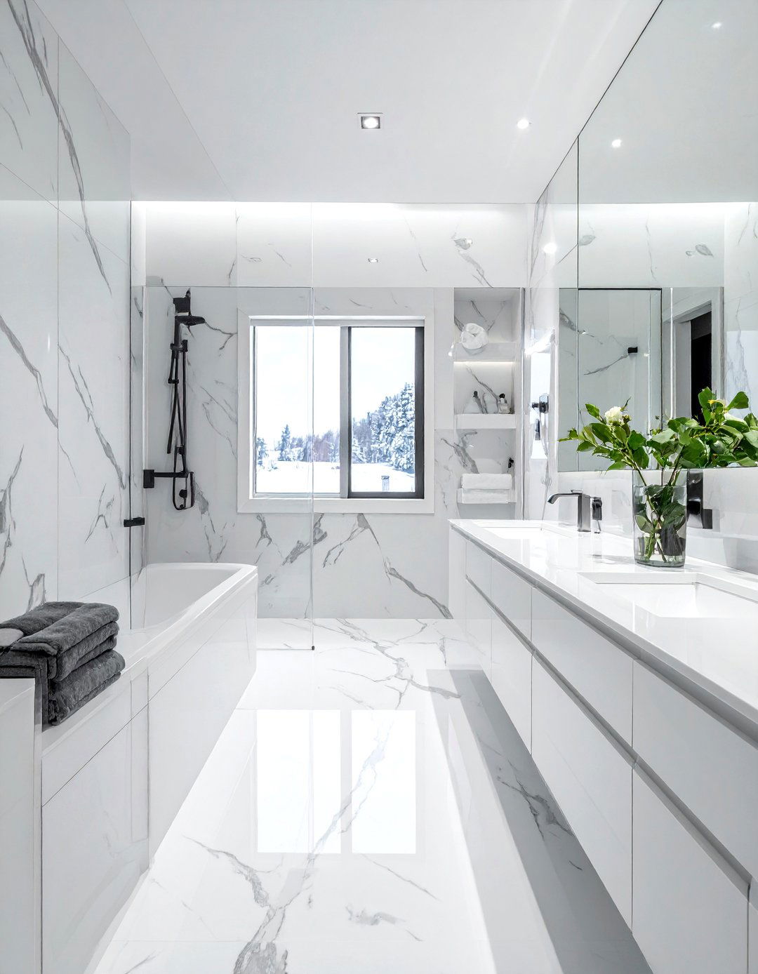 Arctic white marble - 30 cool tone bathroom ideas