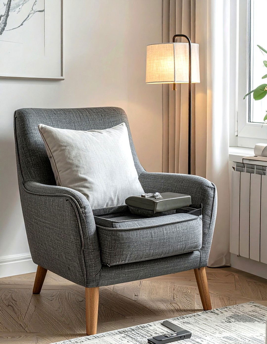 Armchair Side Pocket - 30 living room pillow storage ideas