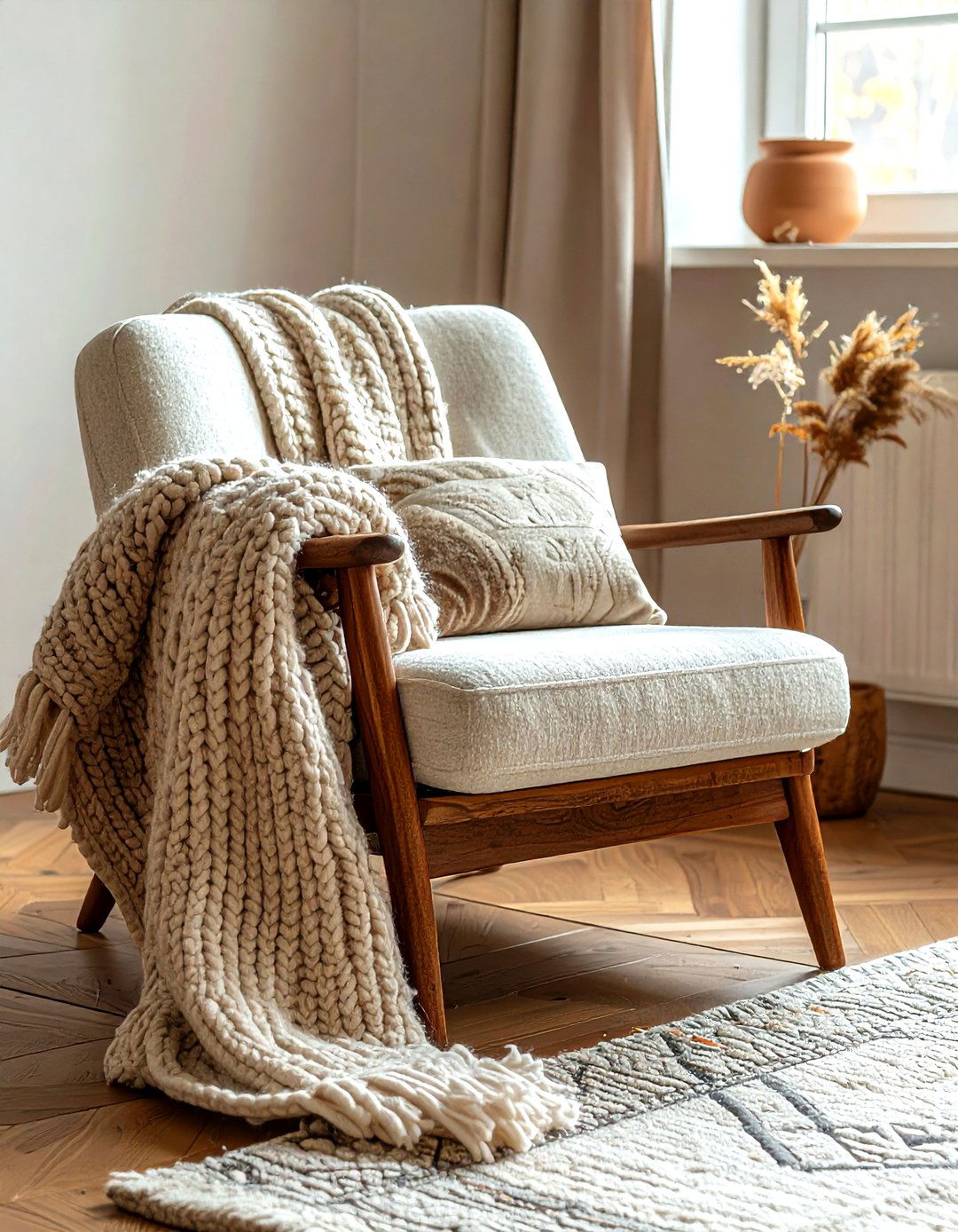 Armchair throw and pillow - 30 decor layering ideas