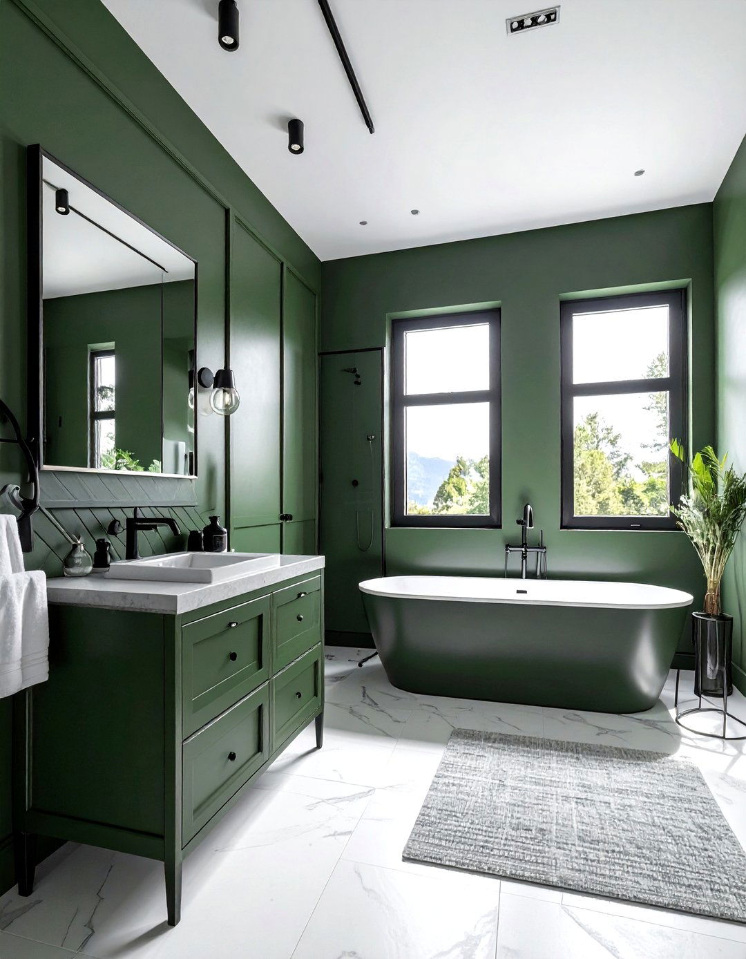 Army green bathroom - 30 green and white bathroom ideas
