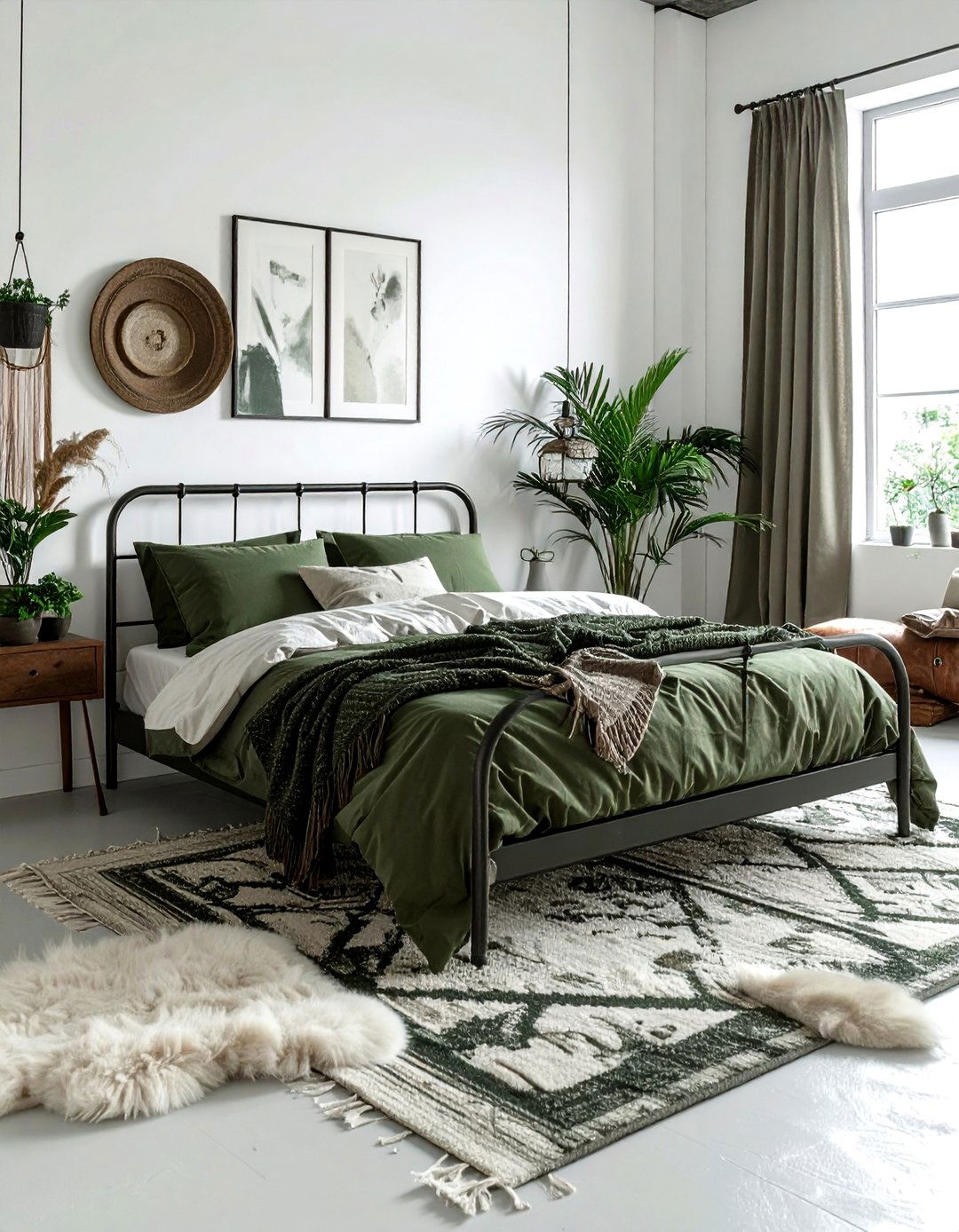 Army green utility bedroom - 30 bohemian green bedroom ideas