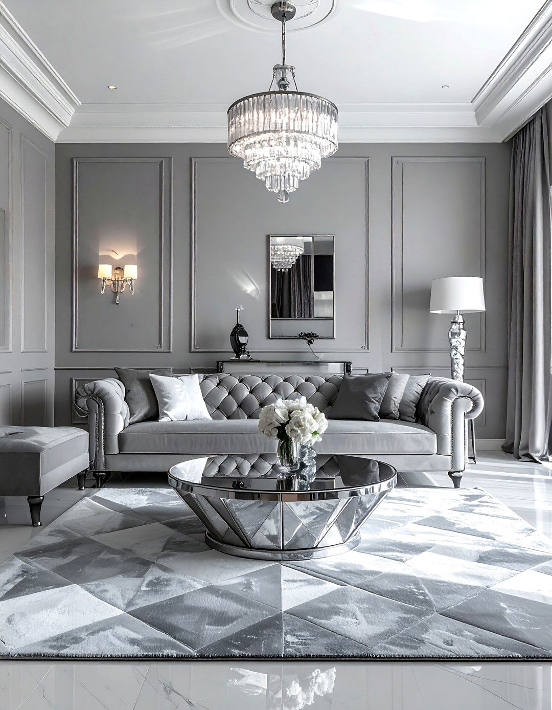 Art Deco Gray And Silver Living Room - 30 gray living room furniture ideas