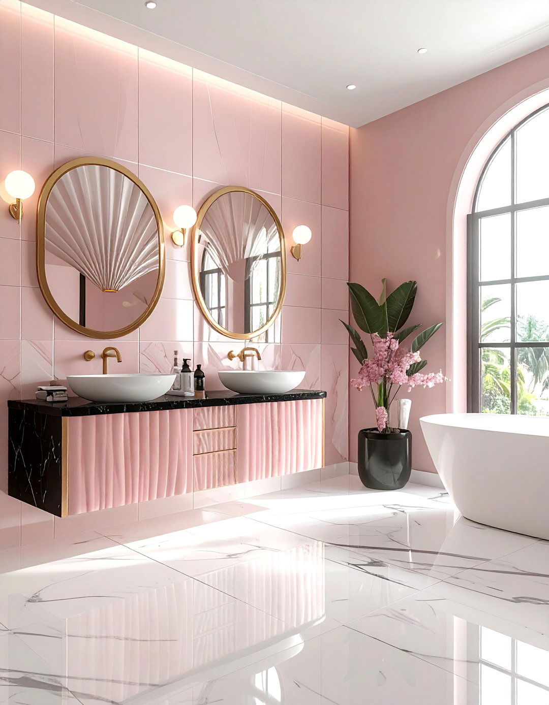 Art deco blush bathroom - 30 blush and white bathroom ideas