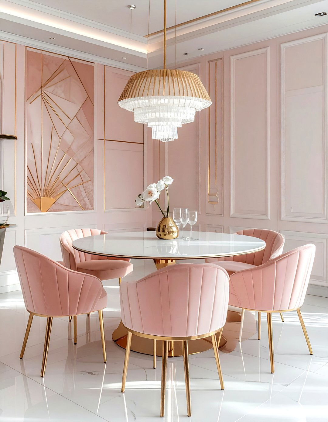 Art deco blush white dining - 30 blush and white dining room ideas