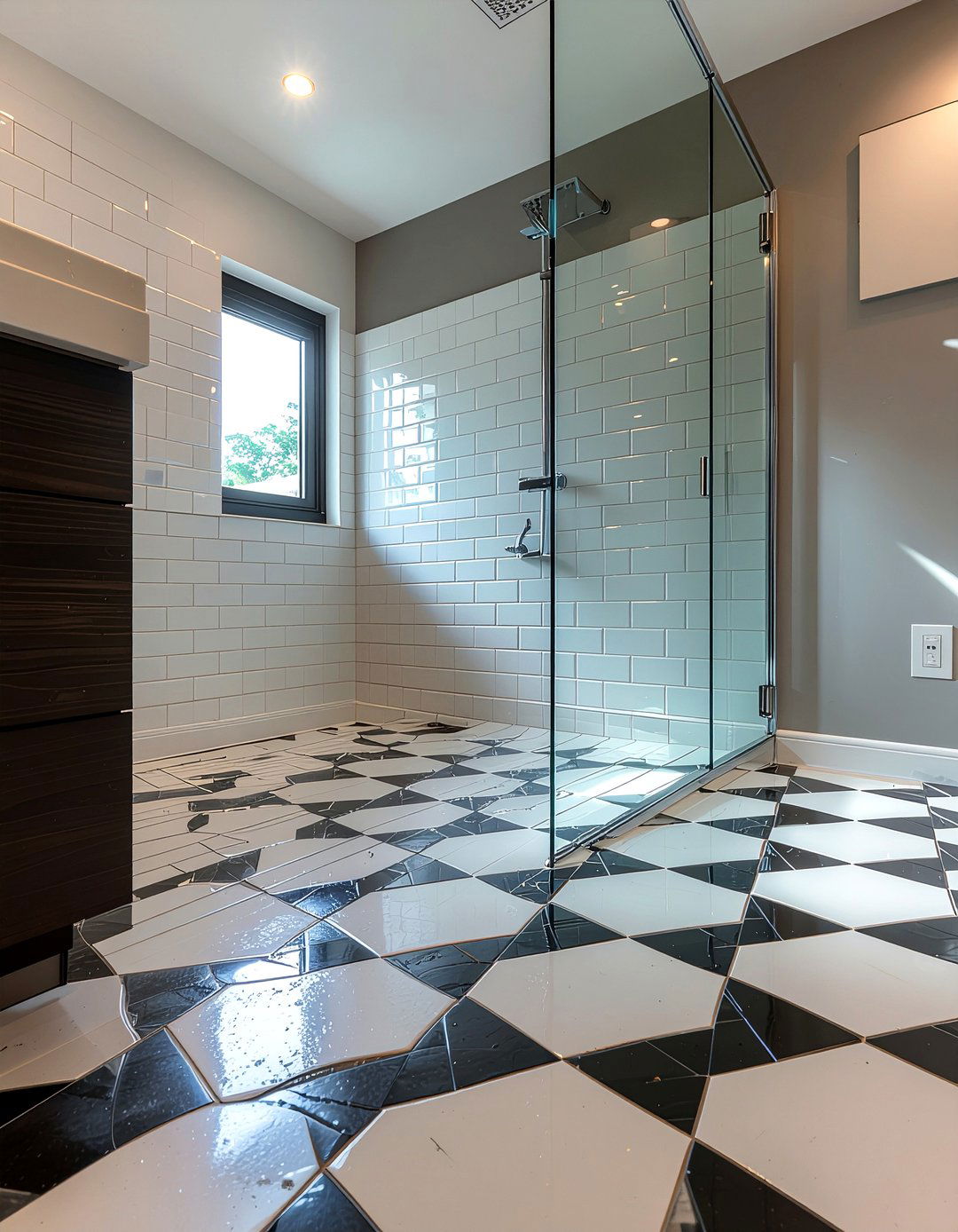 Art deco floor tile modern glass door - 30 bathroom era mixing ideas