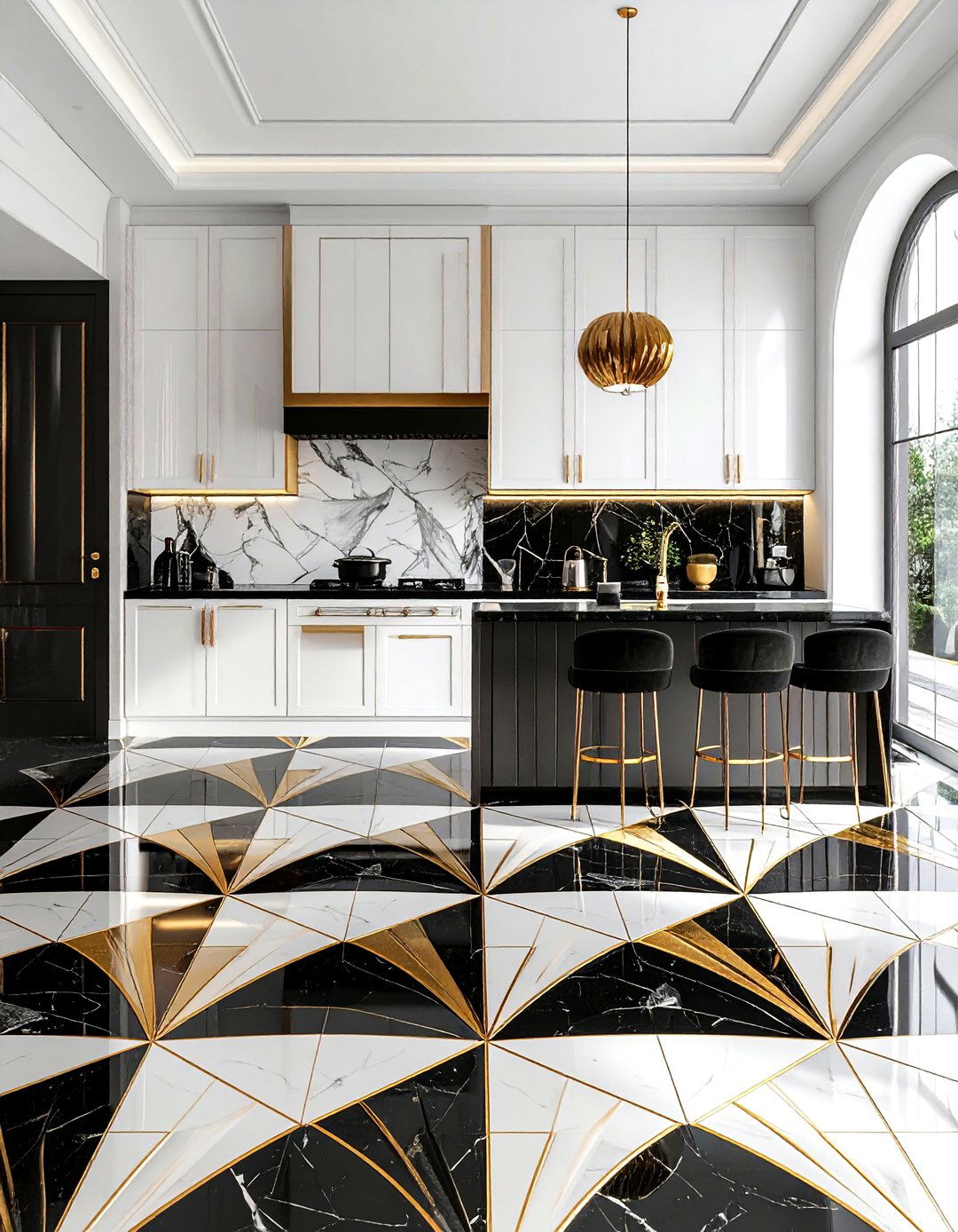 Art deco inspired floor tile - 30 patterned floor kitchen ideas