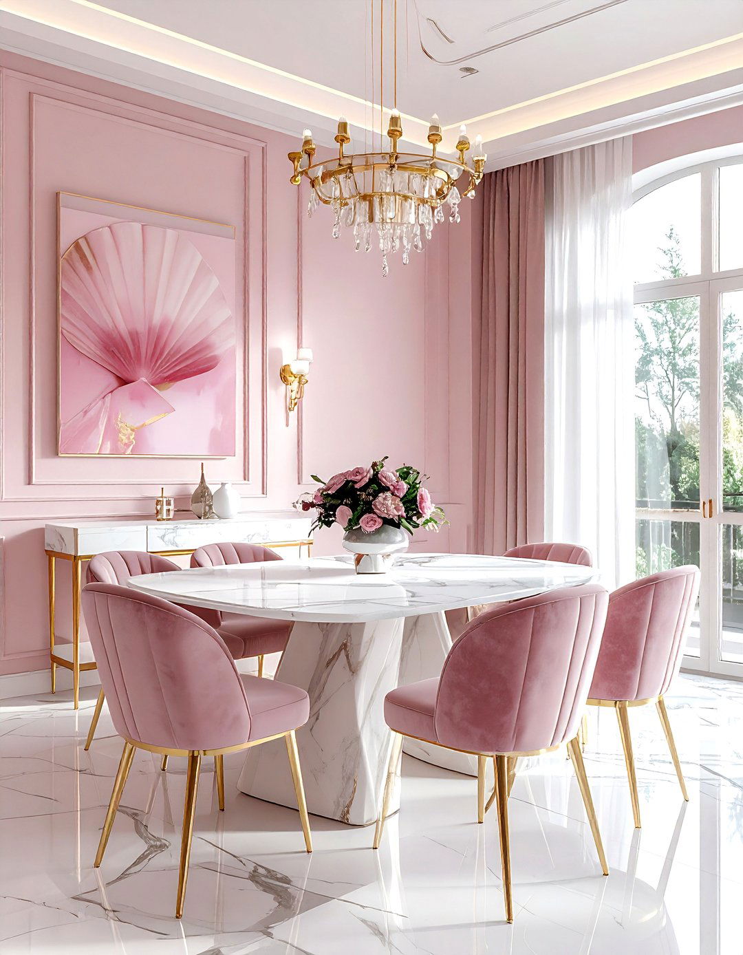 Art deco pink dining room - 30 pink and white dining room ideas