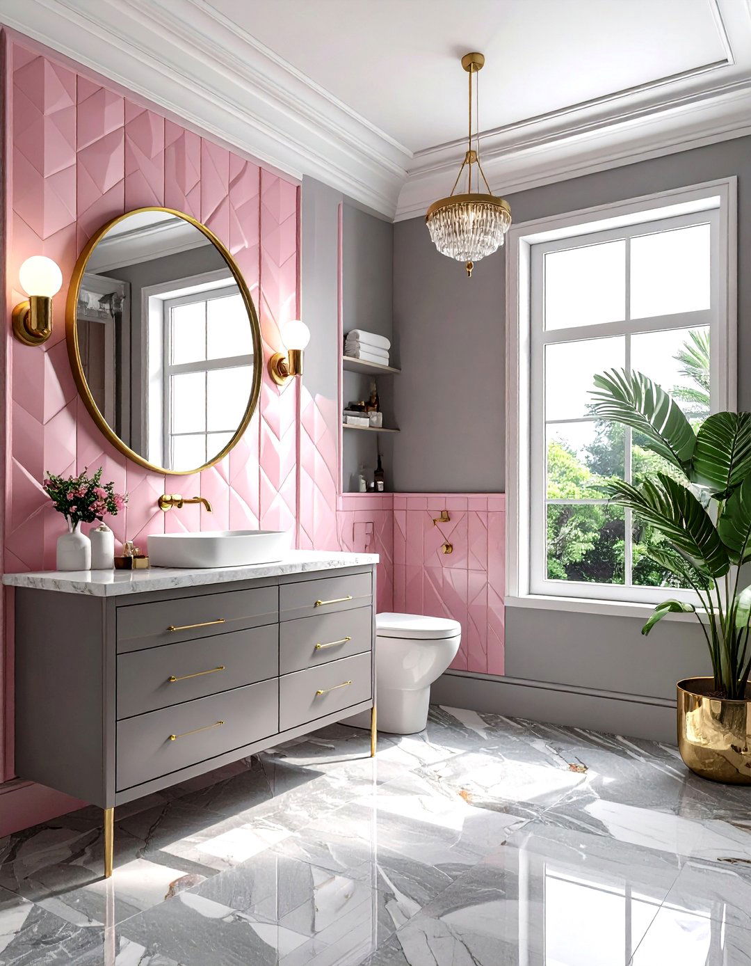 Art deco pink gray bathroom - 30 pink gray bathroom ideas