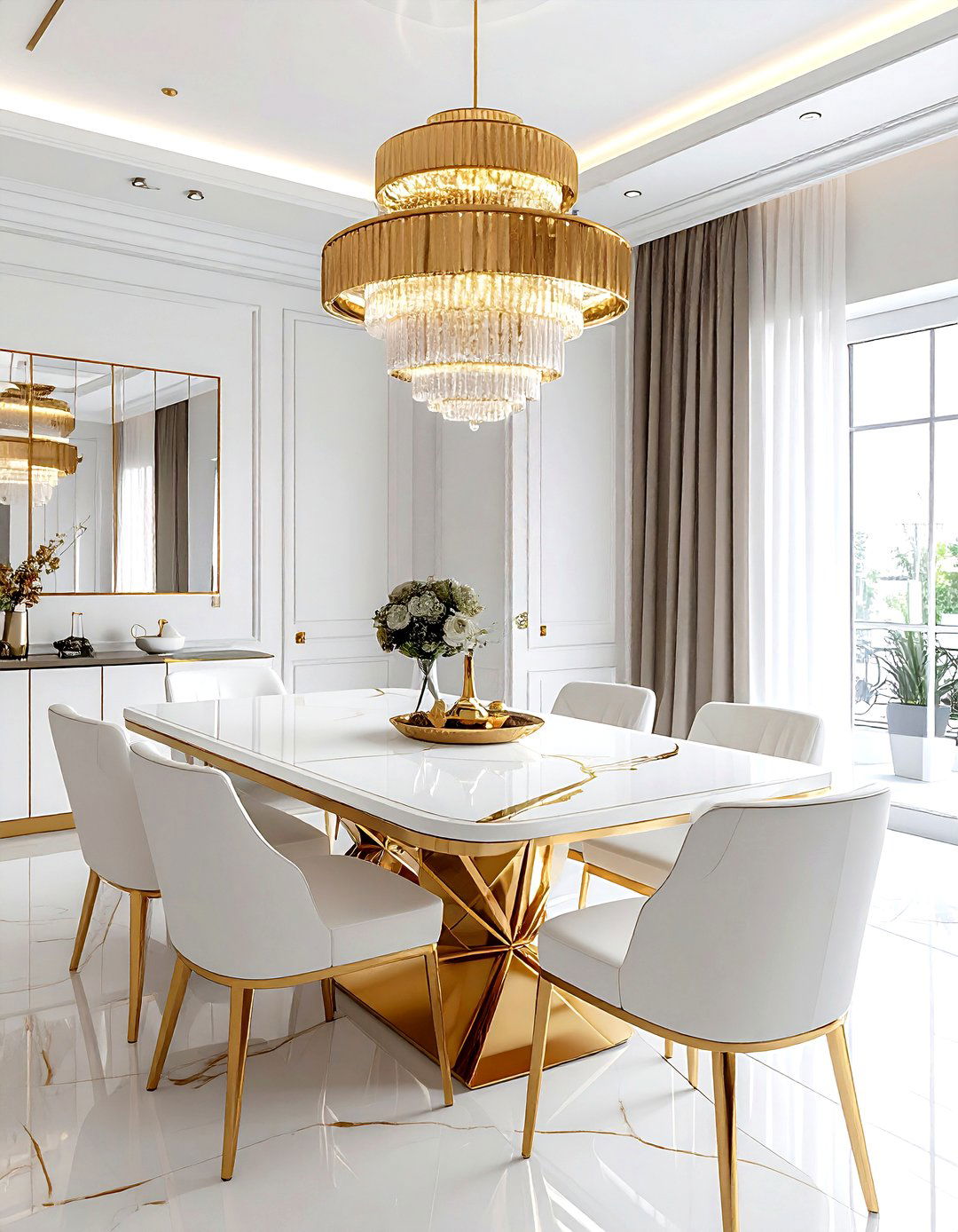 Art deco white and gold dining - 30 gold and white dining room ideas