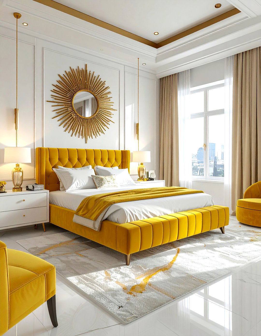 Art deco yellow bedroom - 30 yellow and white bedroom ideas