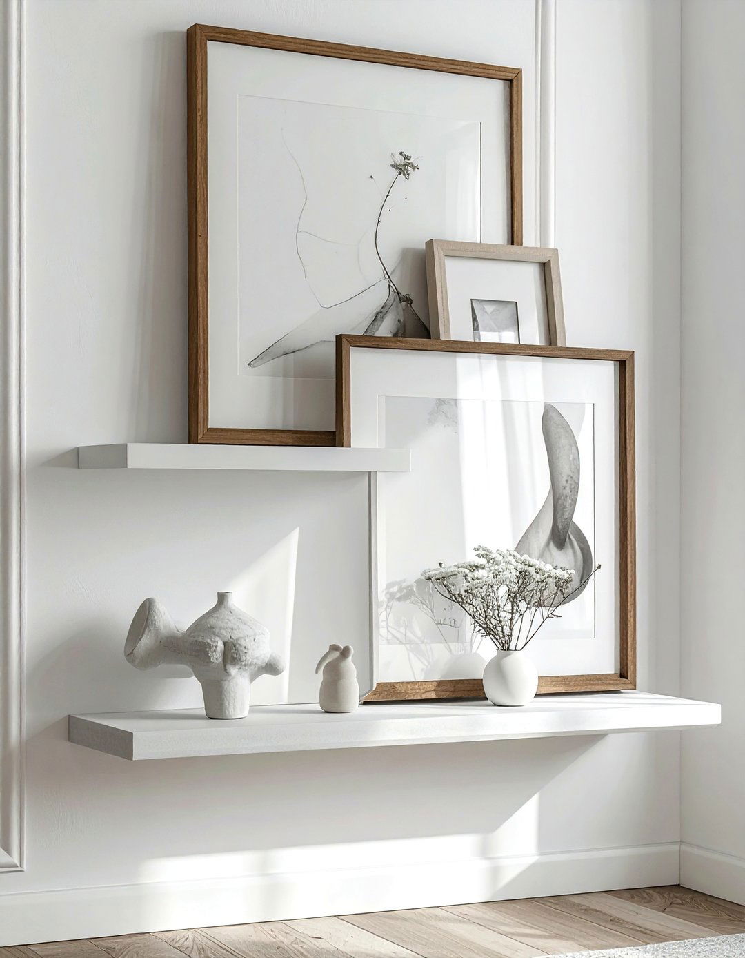 Art leaning shelf - 30 shelf vignette ideas