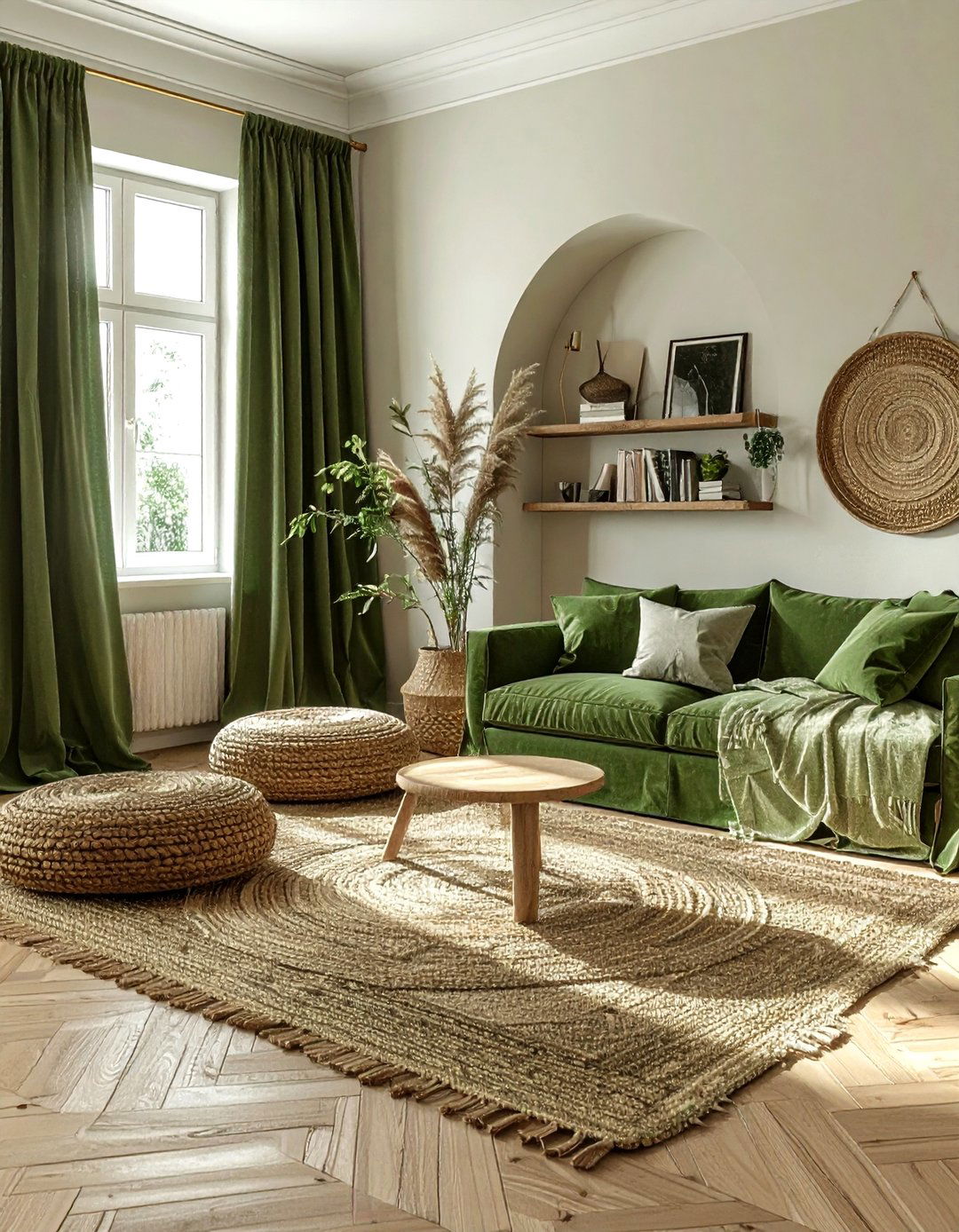 Artichoke green soft furnishings - 30 bohemian green bedroom ideas