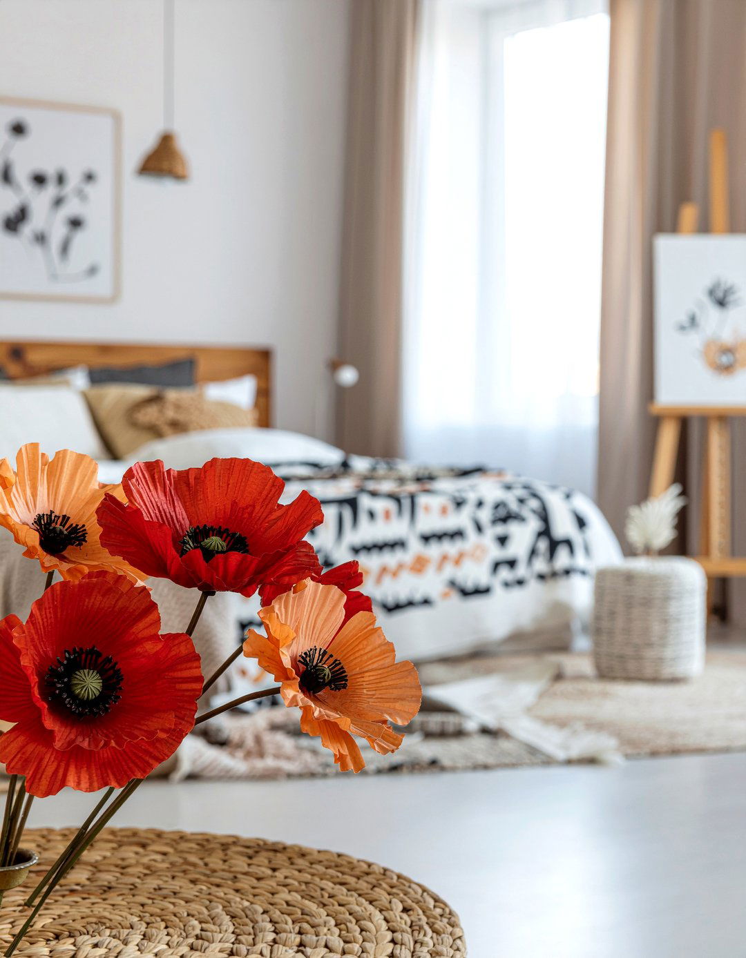 Artificial Poppy Flower - 30 bedroom faux flowers