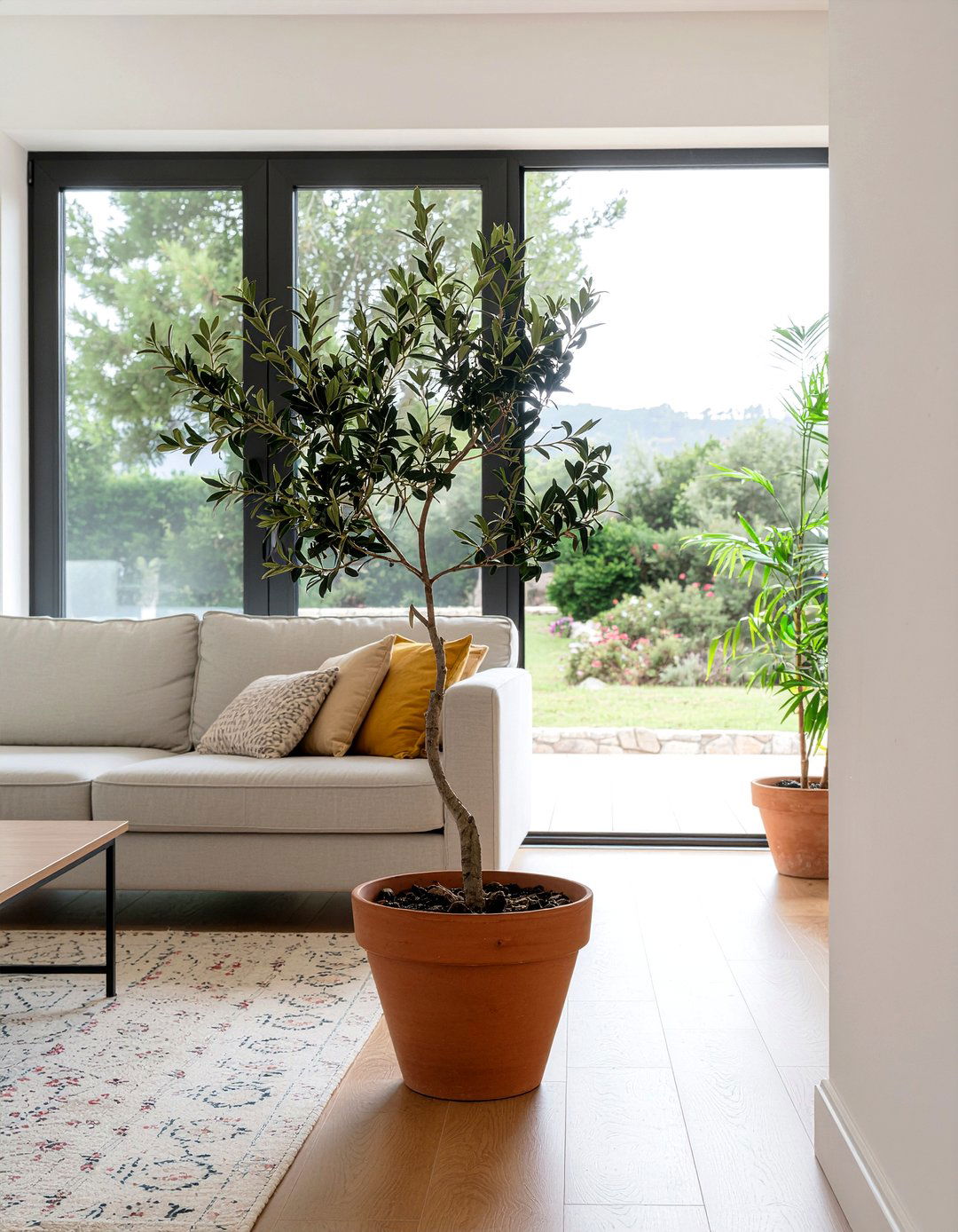 Artificial olive tree - 30 renter living room ideas