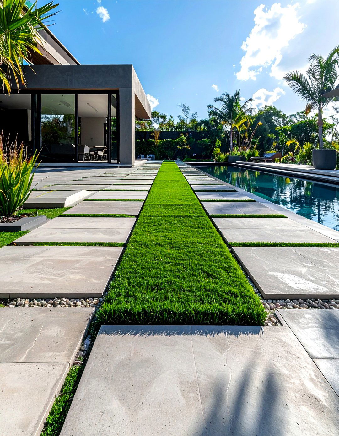 Artificial turf inlay - 30 poolside decor ideas