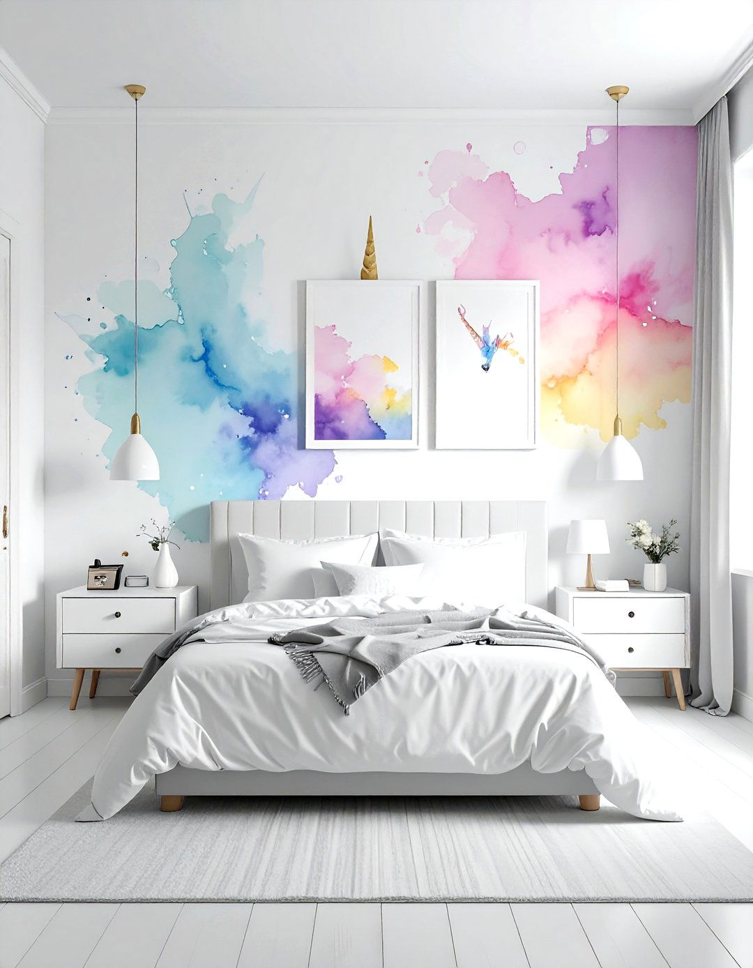 Artistic Watercolor Unicorn - 30 unicorn bedroom ideas
