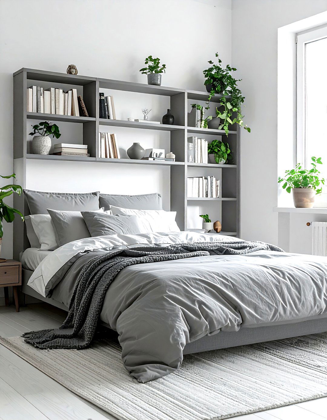 Ash grey shelving unit - 30 grey bedroom furniture ideas