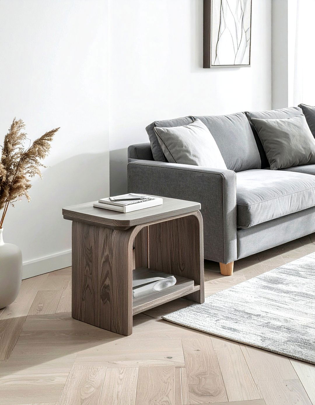 Ash wood side table - 30 grey living room accessories ideas