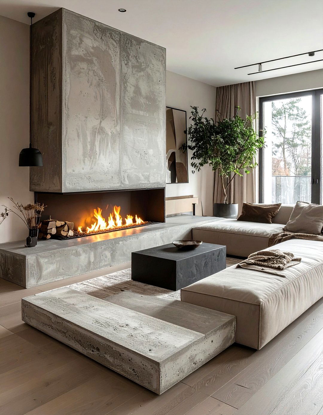 Asymmetrical Fireplace Hearth - 30 decor asymmetry ideas