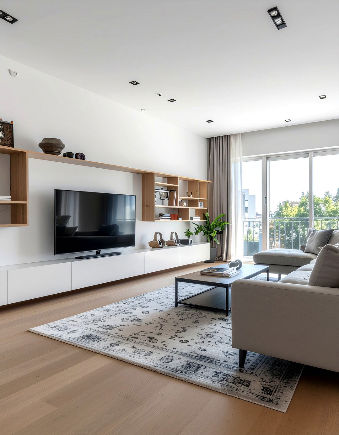 Asymmetrical Media Wall - 30 living room media wall ideas