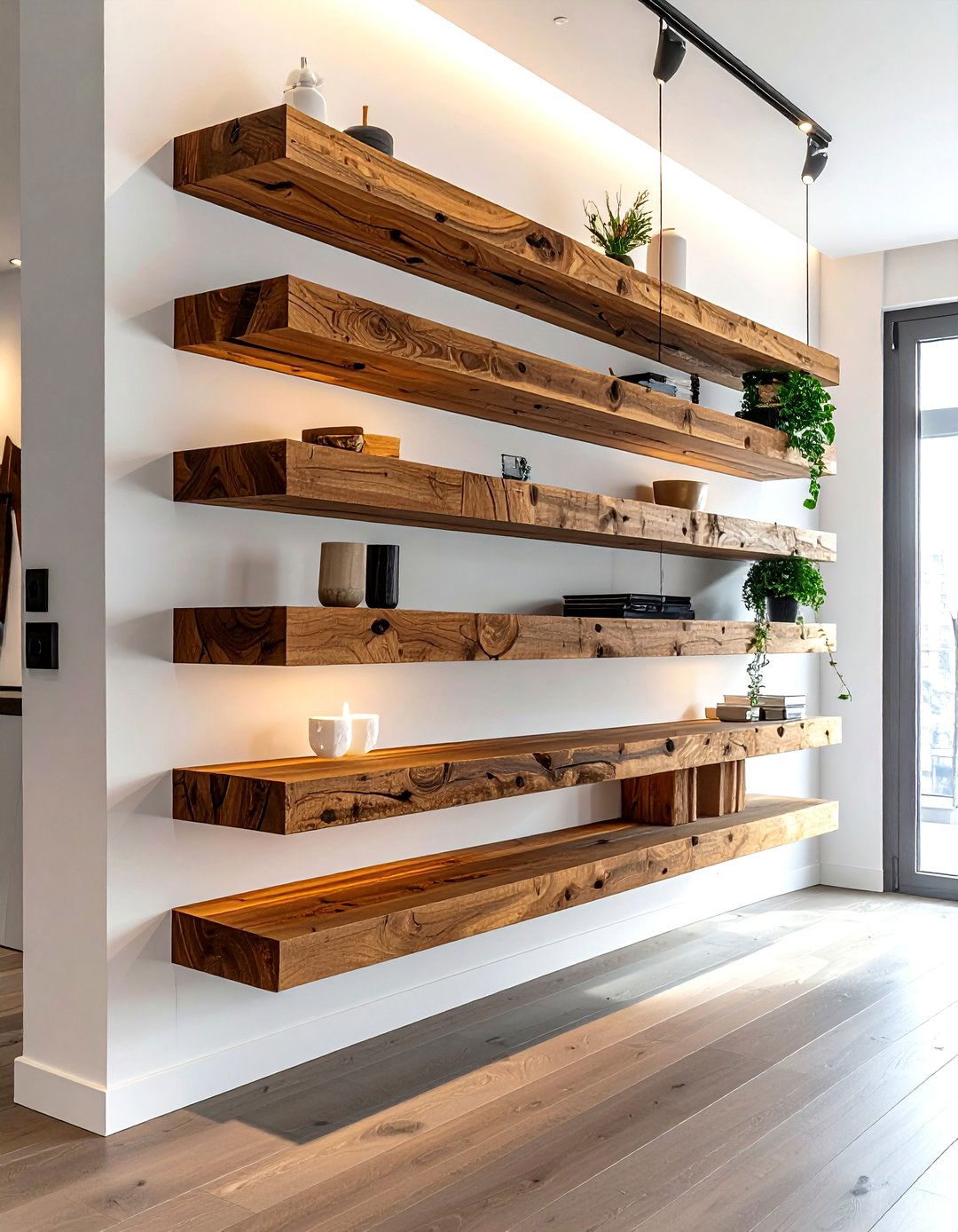 Asymmetrical floating shelf - 30 dining room wall shelving ideas