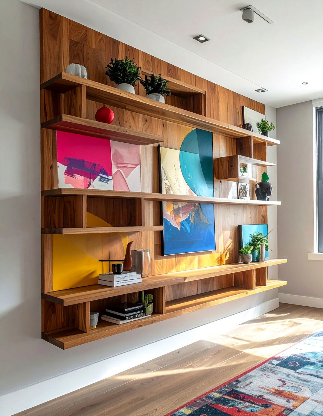 Asymmetrical wall shelf - 30 living room built-in shelves