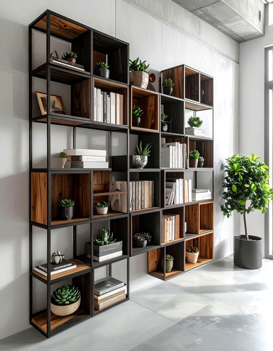 Asymmetrical wall storage - 30 living room built-in cabinets