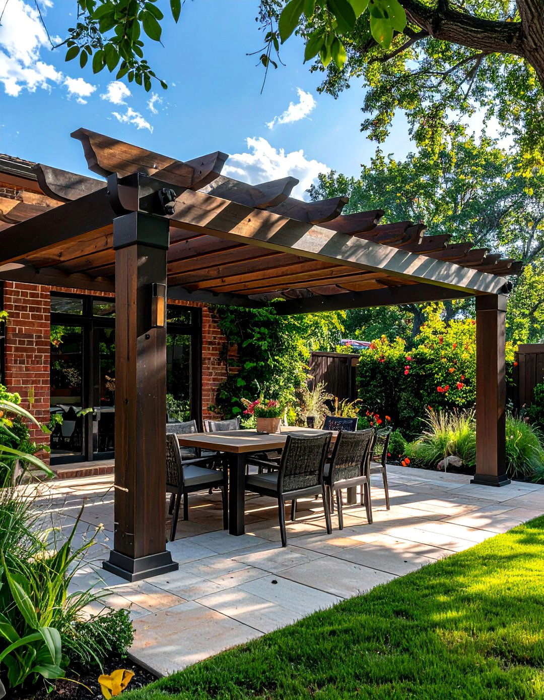Attached house pergola - 30 pergola dining ideas