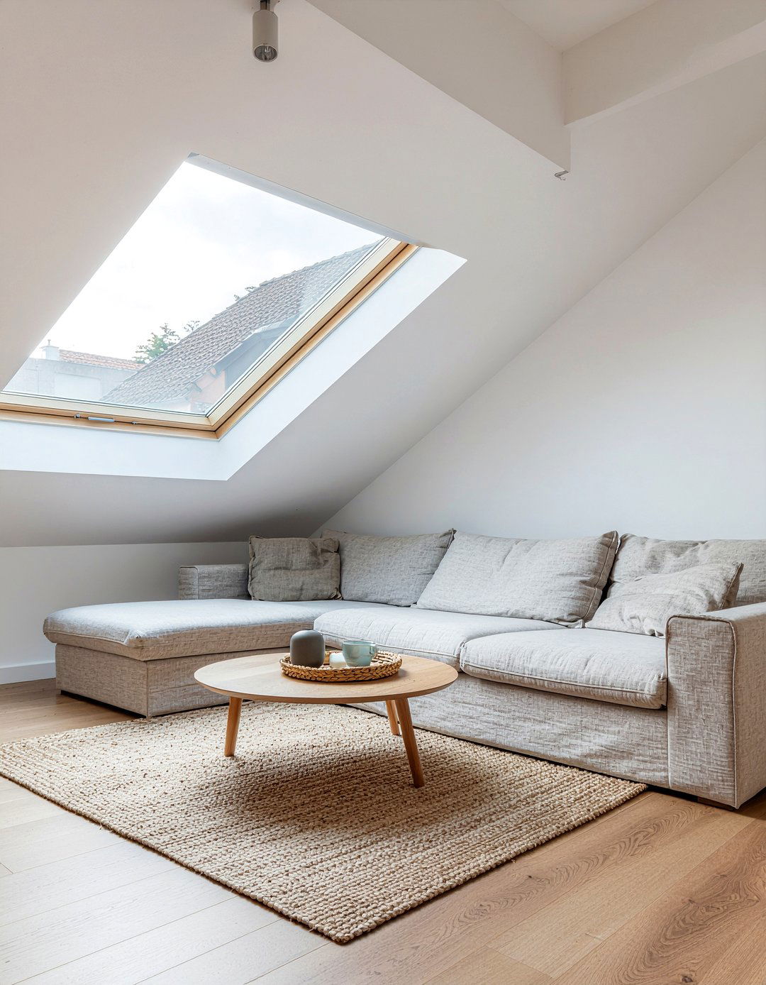 Attic living room skylight - 30 sloped ceiling living room ideas