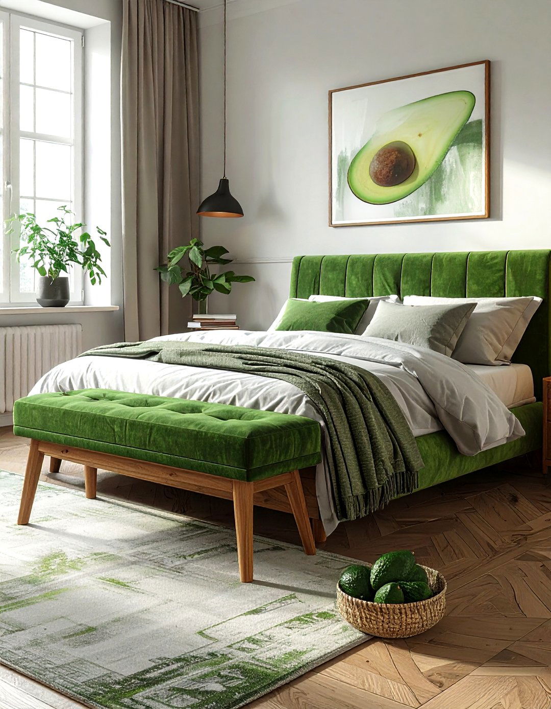 Avocado Green Bench Seat - 30 industrial green bedroom ideas