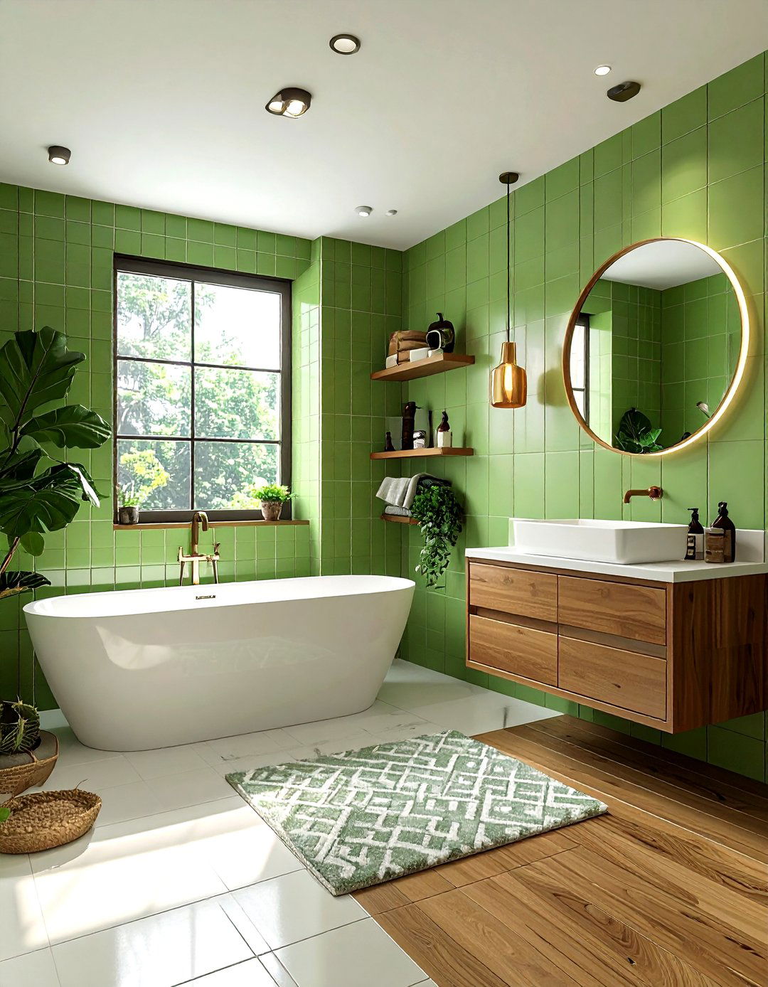 Avocado green bathroom - 30 green and white bathroom ideas
