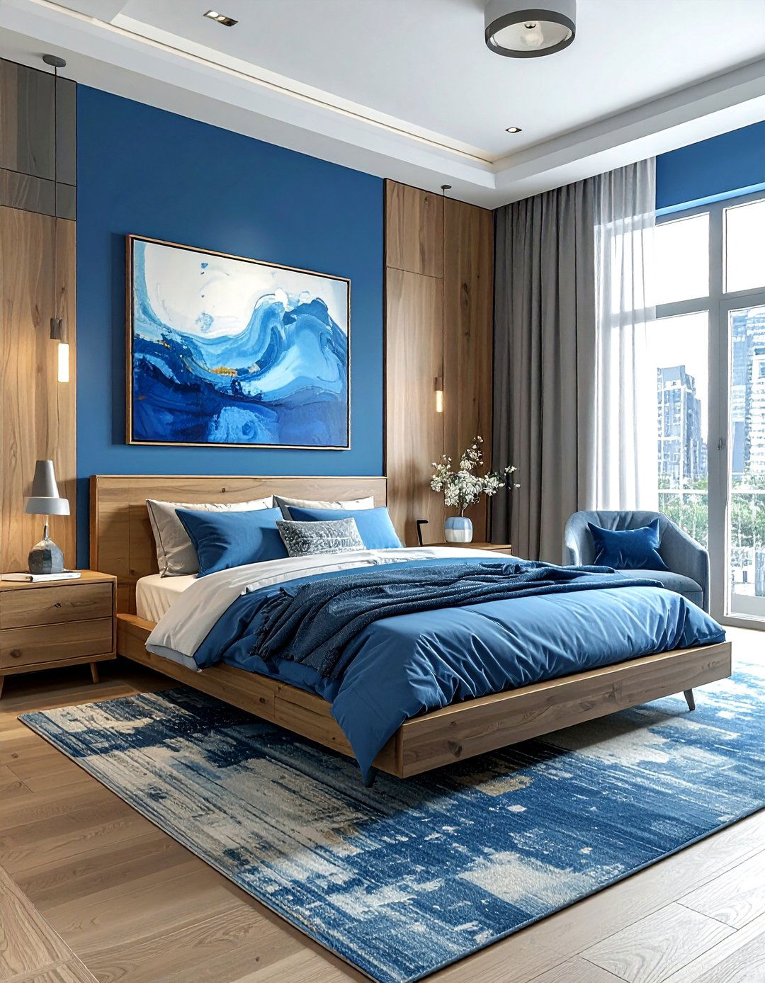 Azure Blue Contemporary Bedroom - 30 blue bedroom design ideas