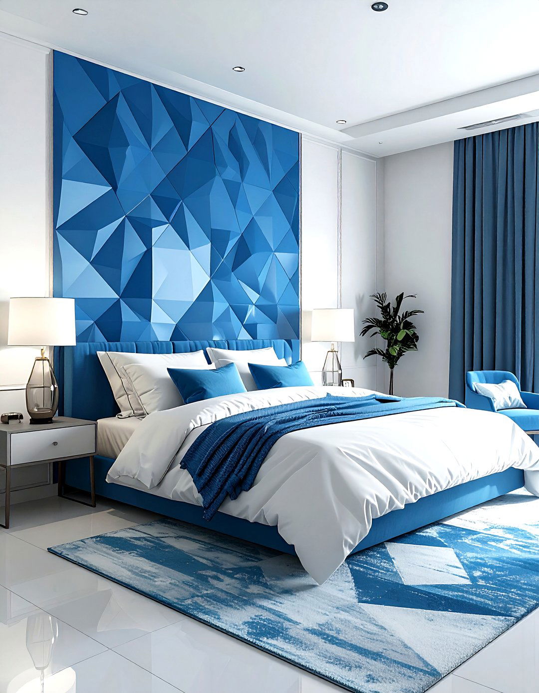 Azure blue geometric patterns - 30 modern blue bedroom ideas