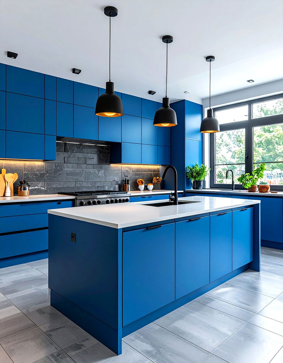 Azure blue with charcoal gray backsplash - 30 blue and gray kitchen ideas