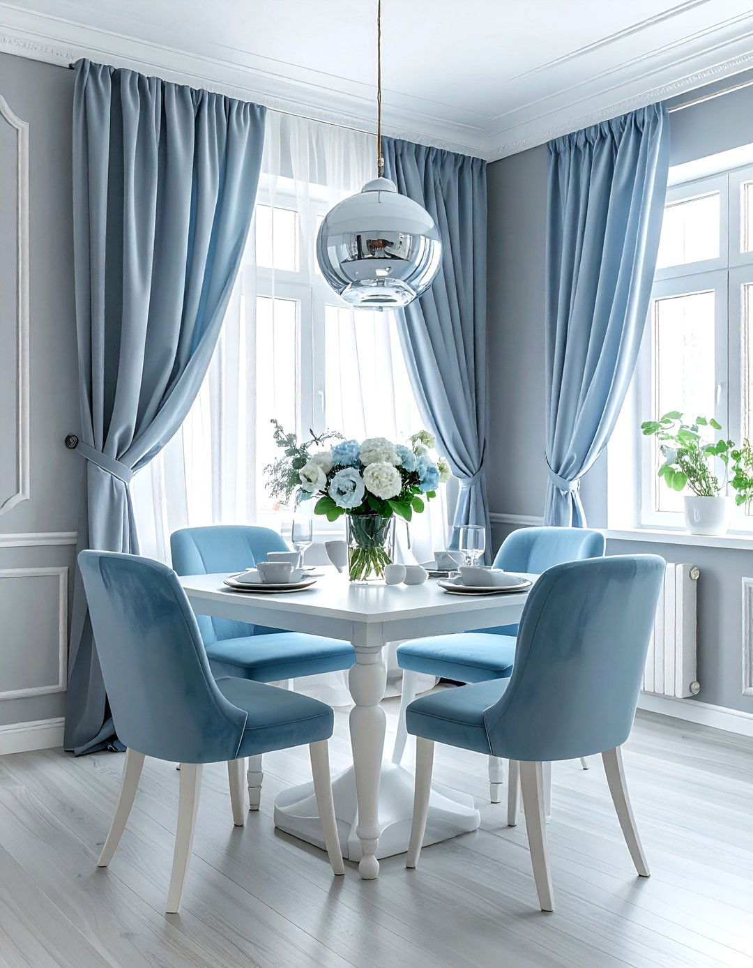 Baby Blue And Fog Gray Dining Room - 30 blue and gray dining room ideas