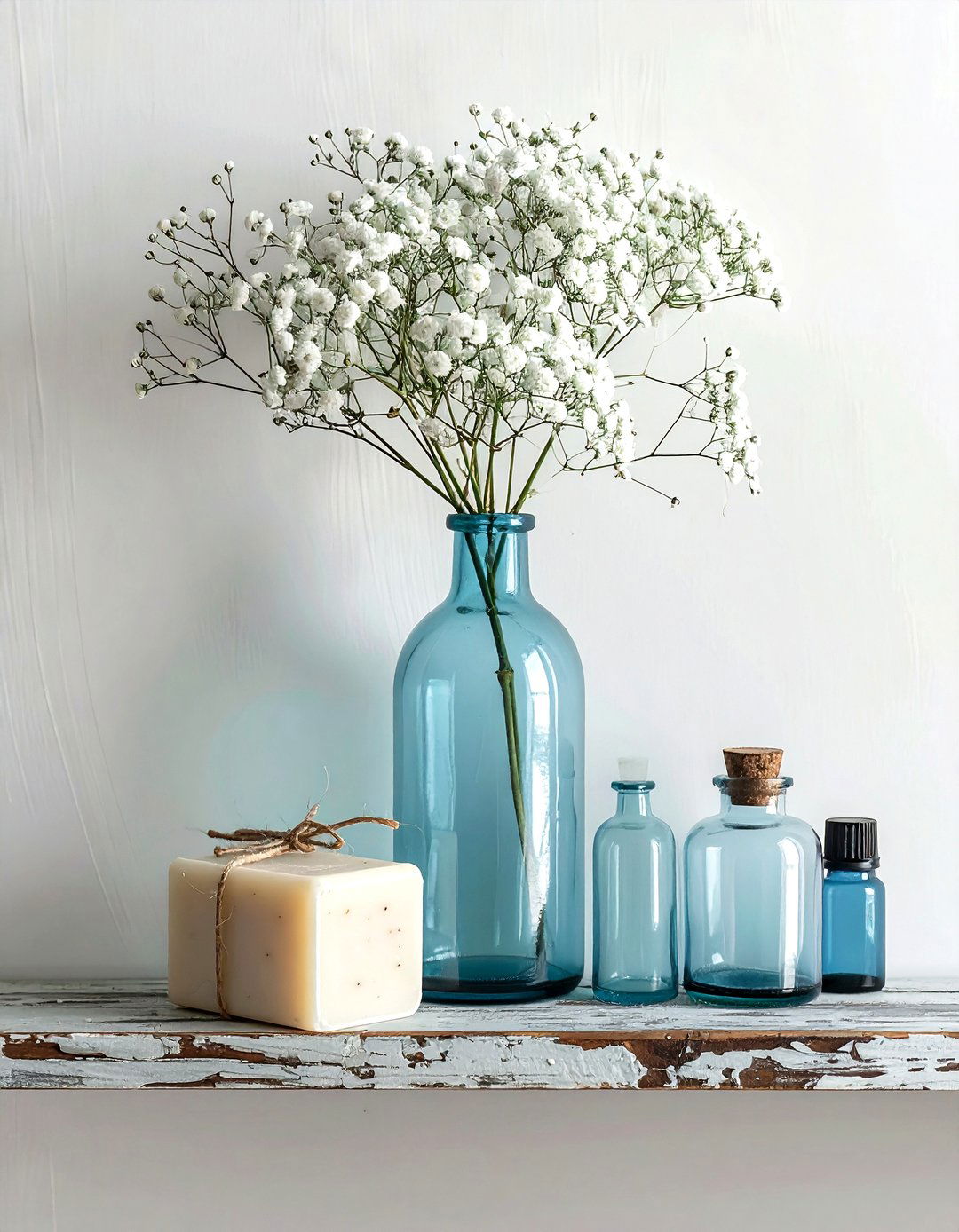 Babys Breath In Vintage Bottle - 30 bathroom flower arrangement ideas