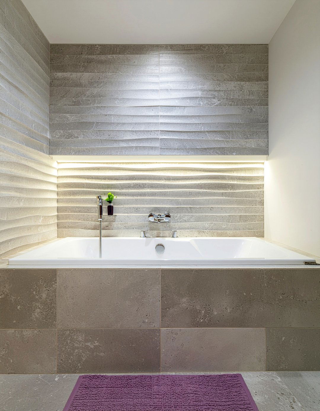 Backlit Fluted Tile Wall - 30 fluted tile bathroom ideas