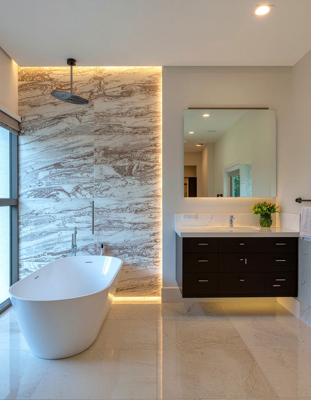 Backlit Quartz Panel - 30 quartz bathroom ideas