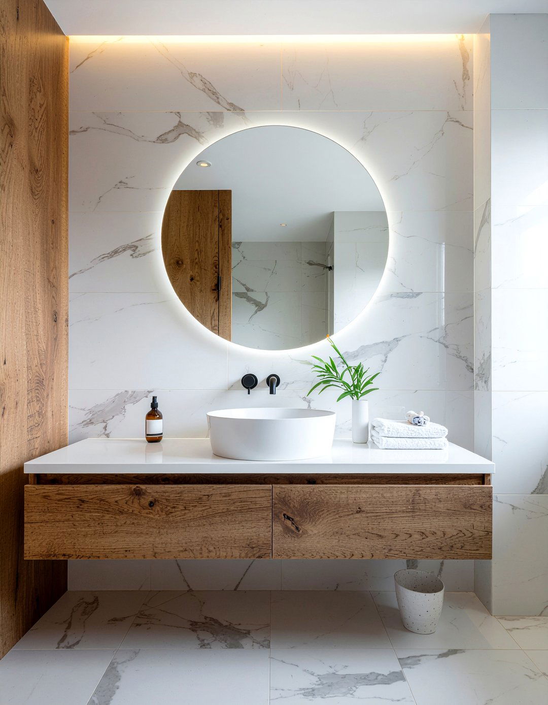 Backlit Round Mirror - 30 LED bathroom mirror ideas