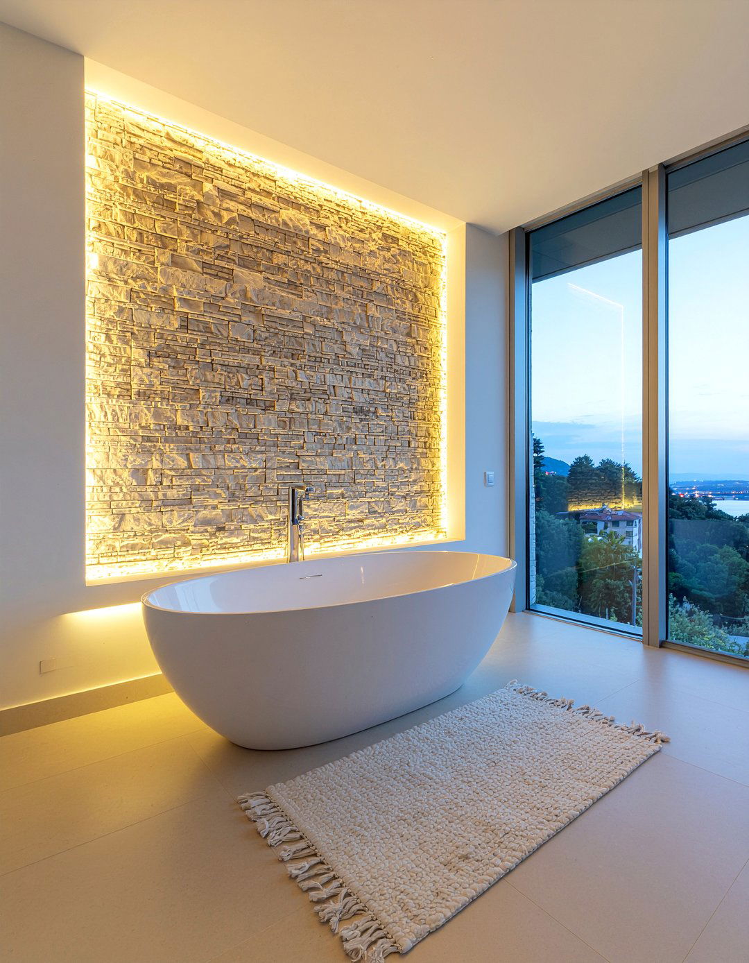 Backlit Stone Wall - 30 bathroom focal wall ideas