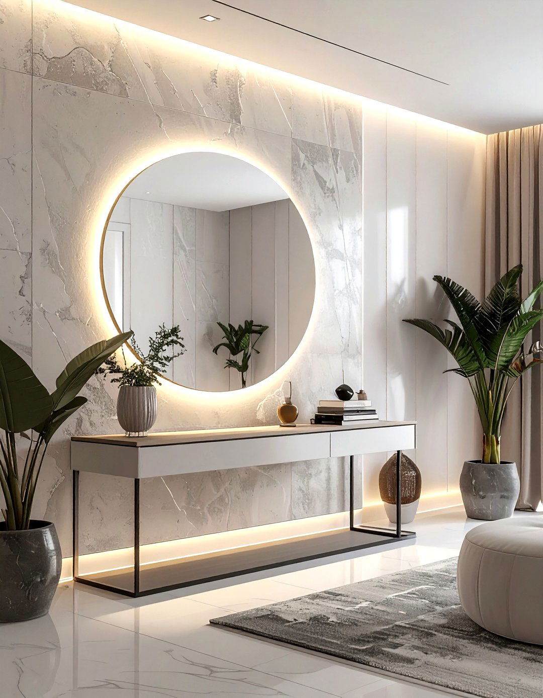 Backlit mirror in living room - 30 living room led strip lights ideas