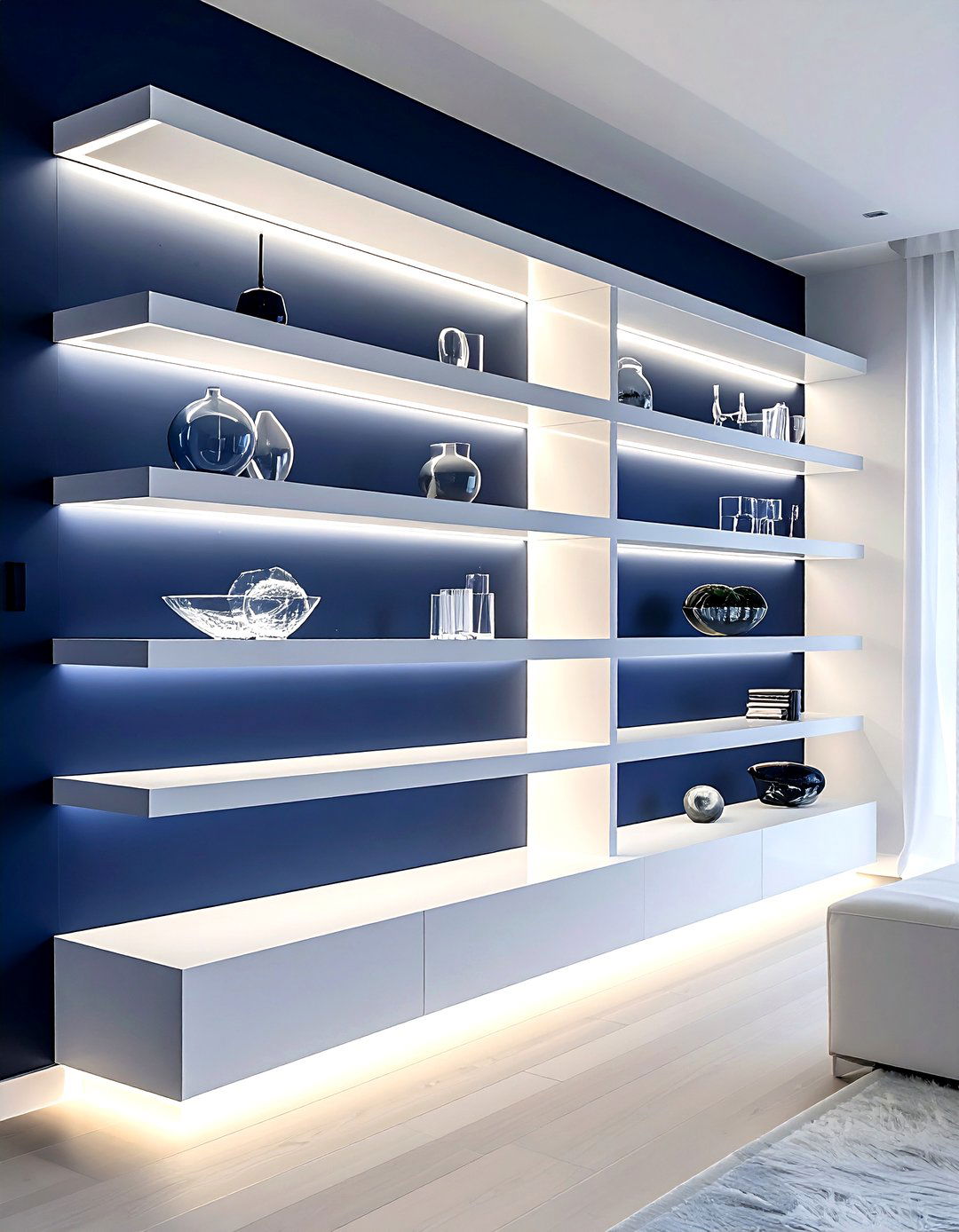 Backlit open shelving - 30 living room built-in cabinets