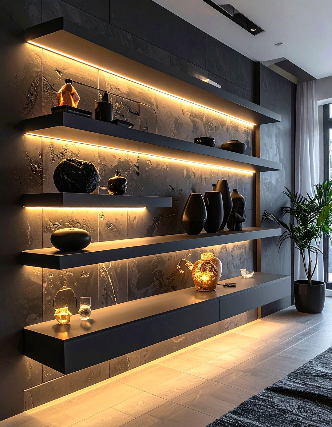 Backlit shelving - 30 living room wall storage ideas