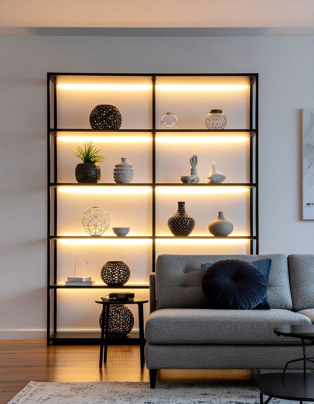 Backlit shelving unit - 30 living room shelving ideas