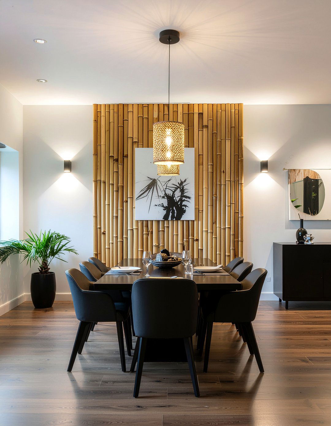 Bamboo Accent Wall - 30 bamboo dining room ideas